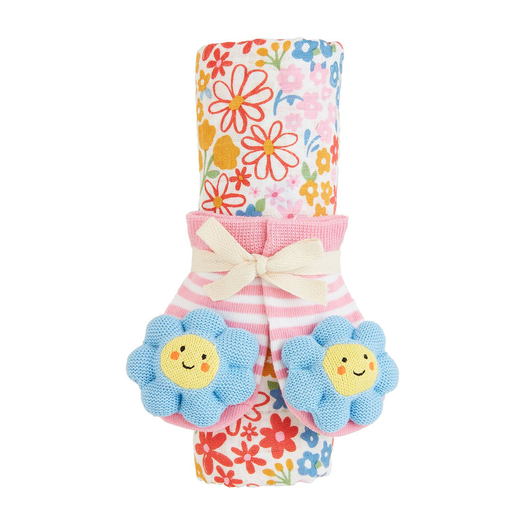 Floral Swaddle & Rattle Socks Set