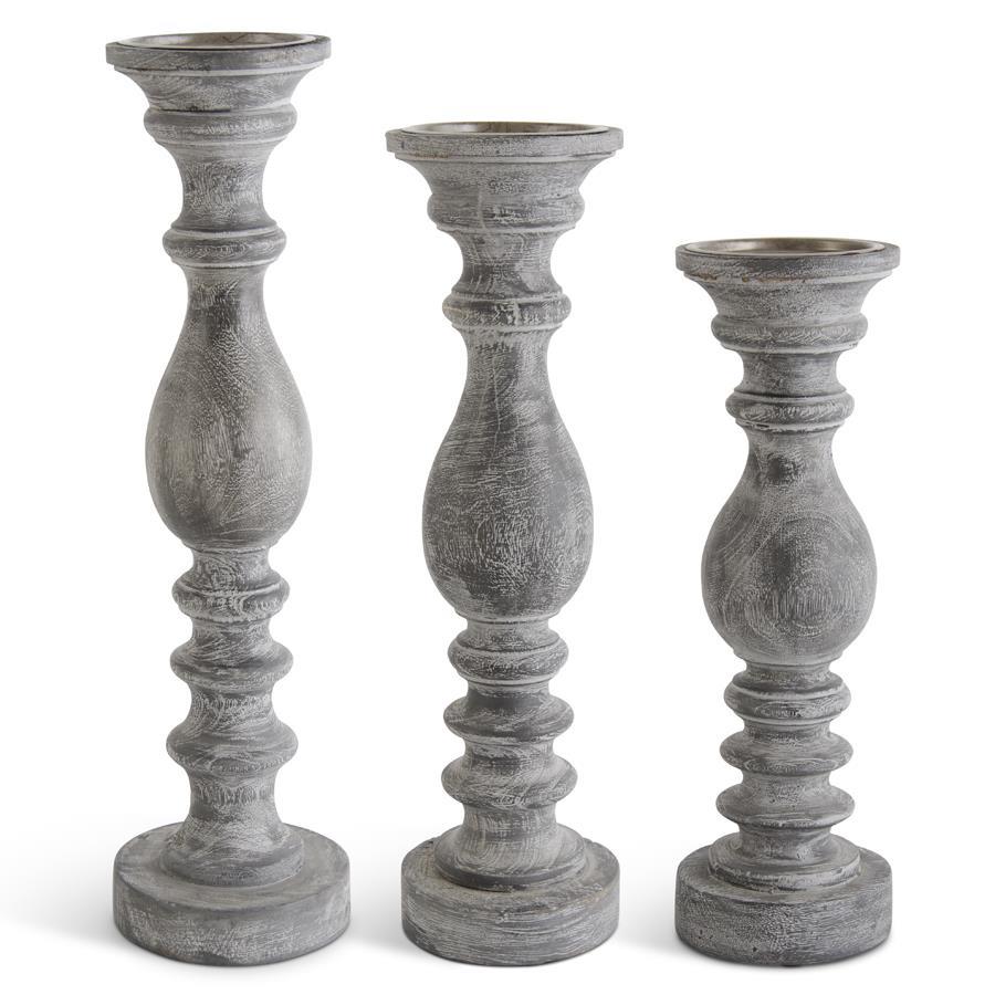 Grey Wood Candleholder