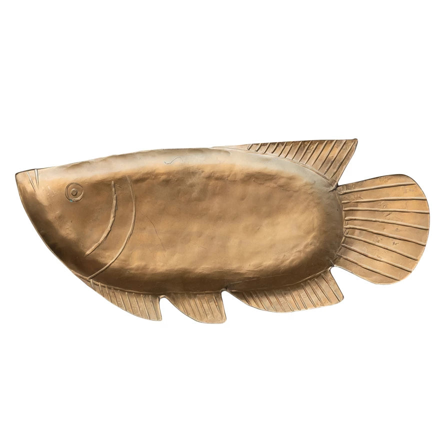 Antique Gold Finish Metal Fish Tray