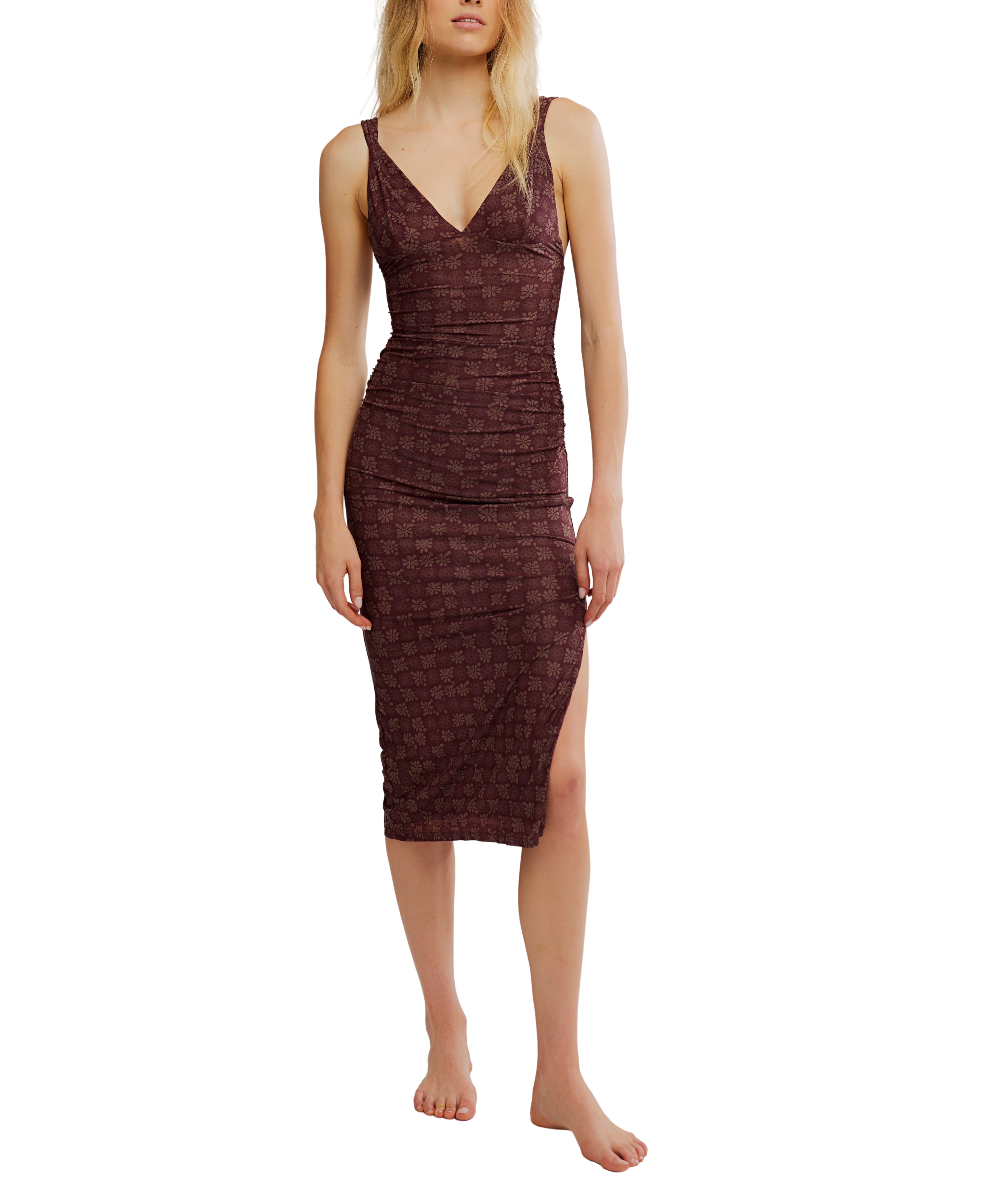 Long Live Printed Mesh Dress in Brown