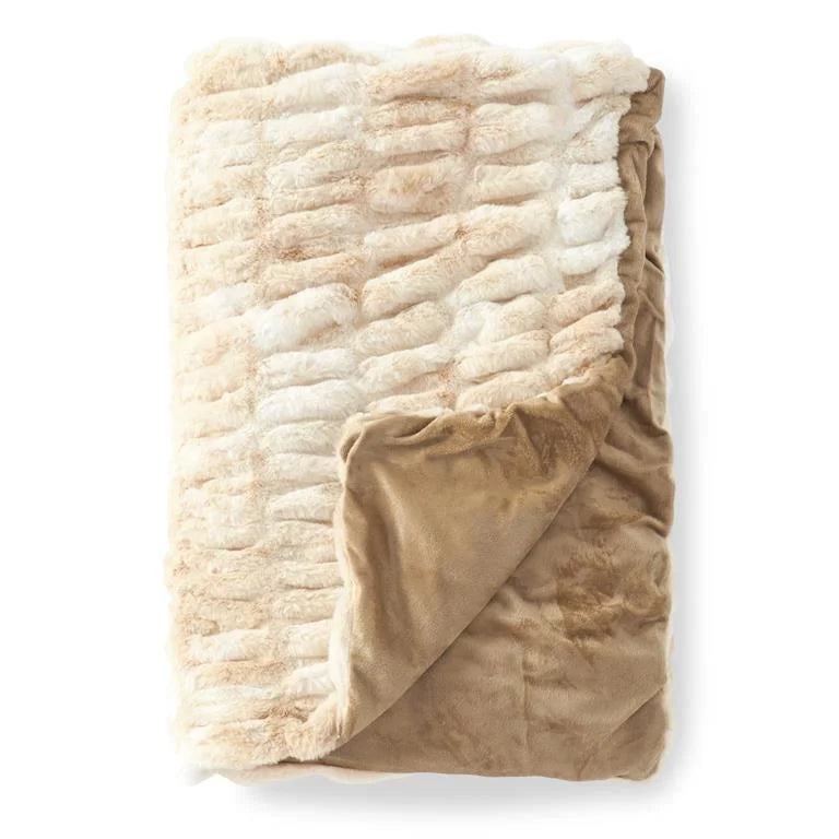 Cream & Tan Faux Fur Throw - Madison's Niche 