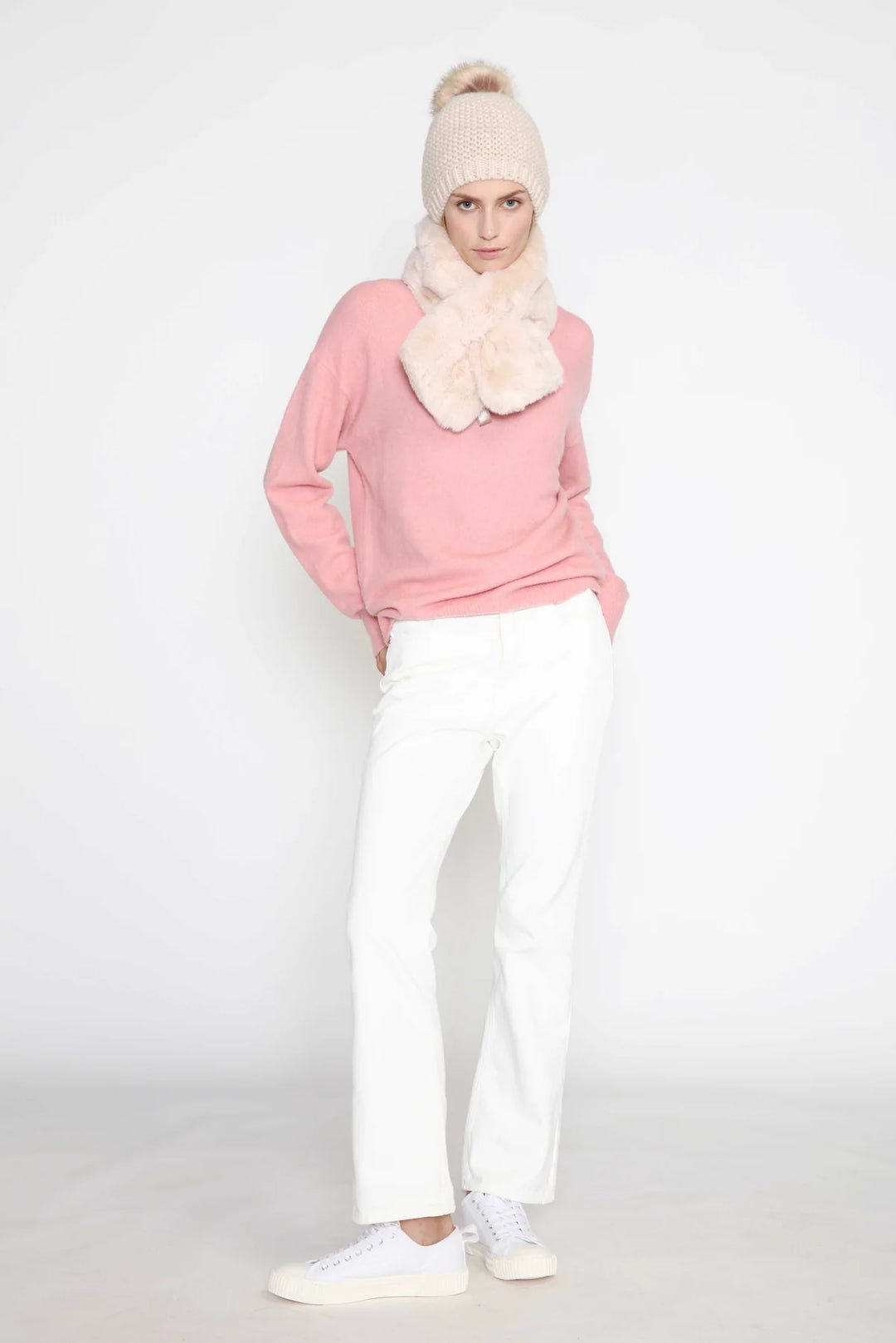 Lana Furry Keyhole Scarf in Ivory - Madison's Niche