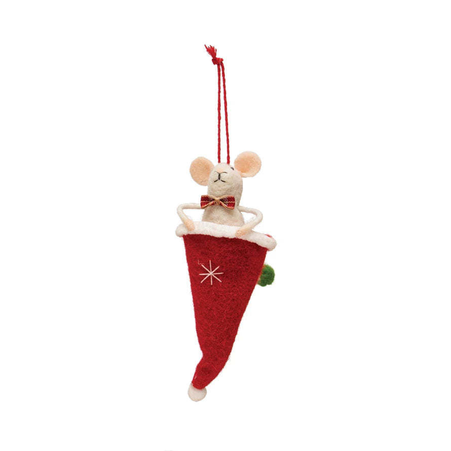 Mouse in Santa Hat Ornament - Madison's Niche
