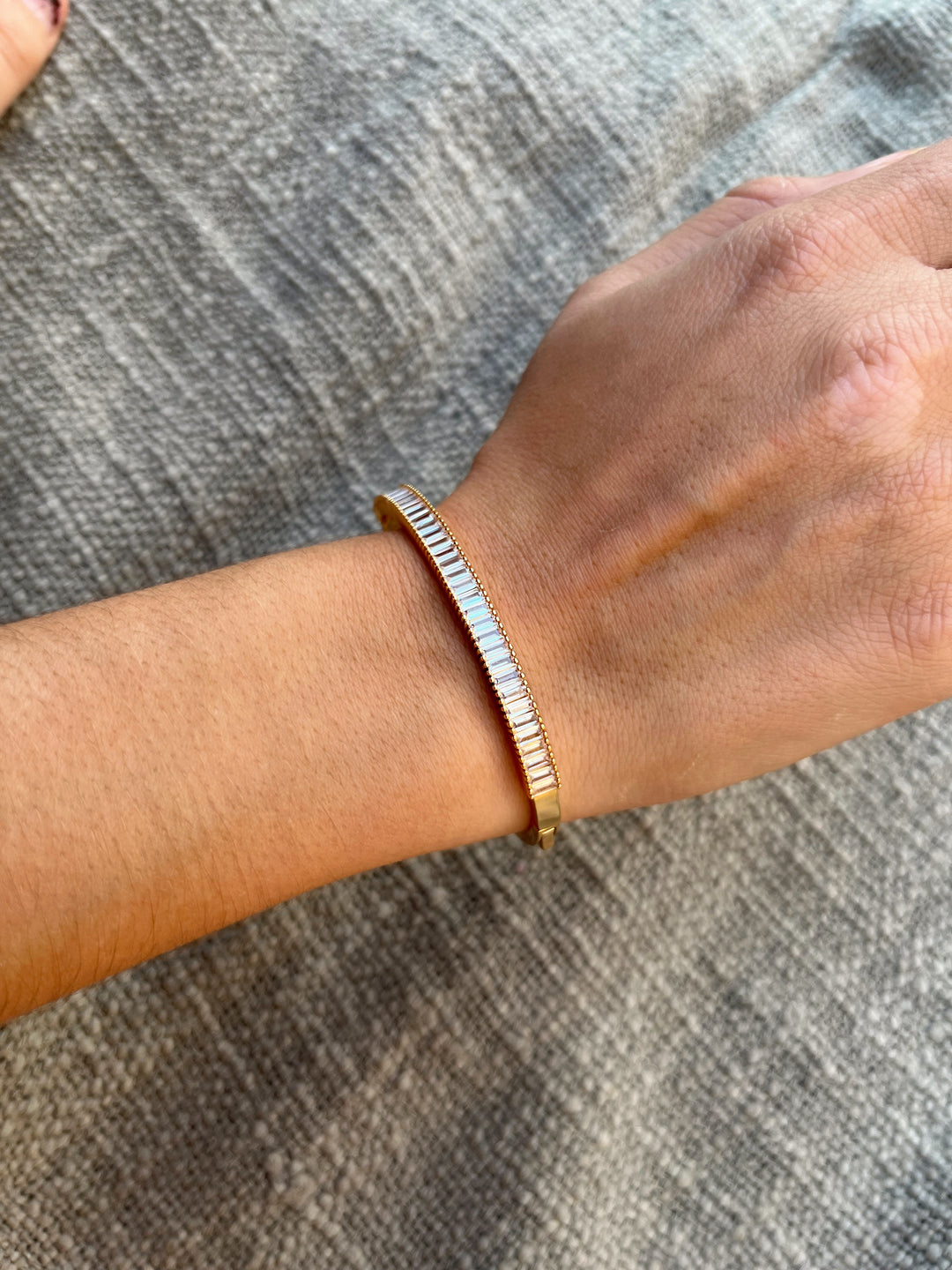 Baguette CZ Bangle in Gold - Madison's Niche