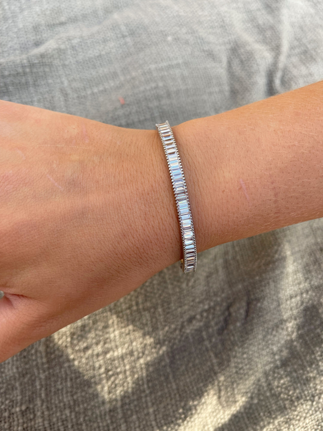 Baguette CZ Bangle in Silver - Madison's Niche 