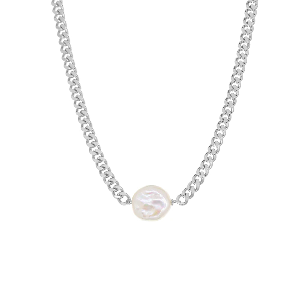 Pearl Curb Chain in Silver - Madison's Niche 