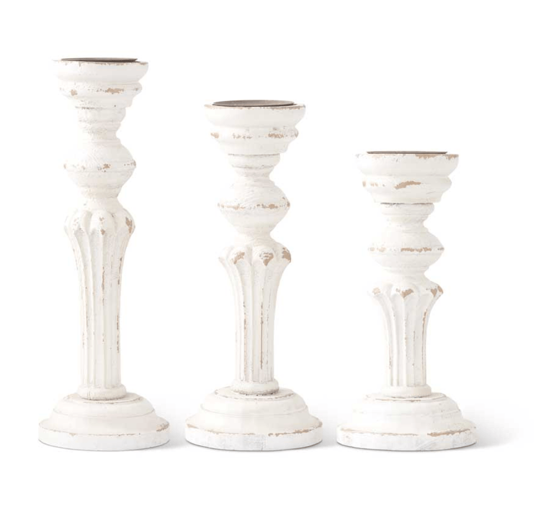 K&K INTERIORS Home Decor White Wood Candle Holder