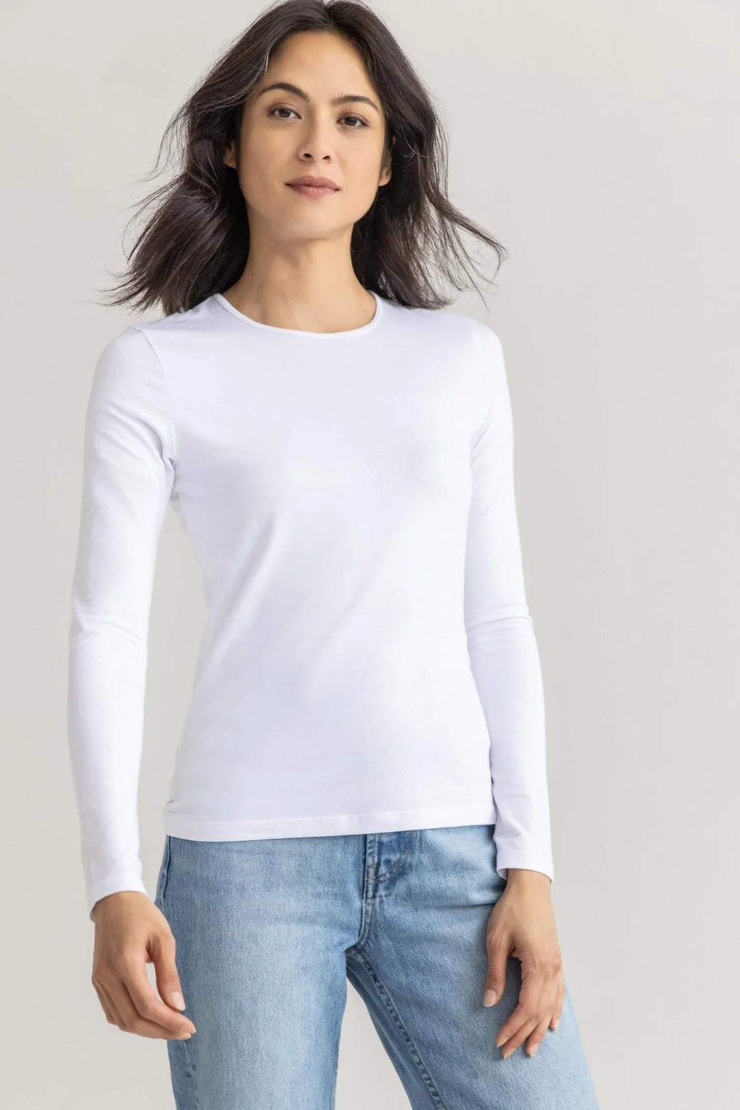 Long Sleeve Crew Tee in White - Madison's Niche 