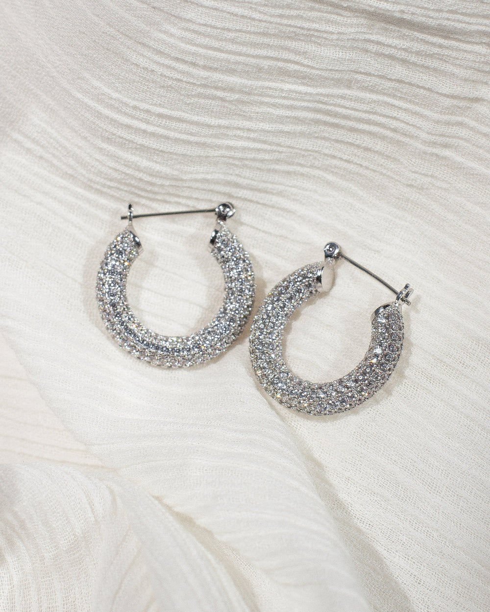 Pavé Baby Amalfi Hoops in Silver - Madison's Niche 