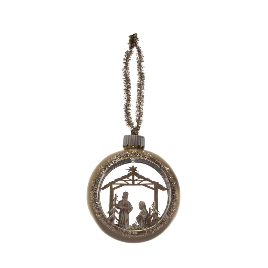 3" Round Glass Ball Ornament with Nativity Scene - Madison's Niche
