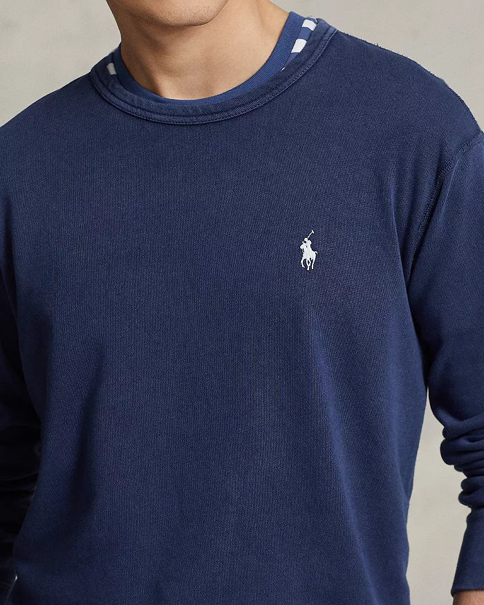 Long Sleeve Spa Terry Knit Crewneck in Newport Navy - Madison's Niche 