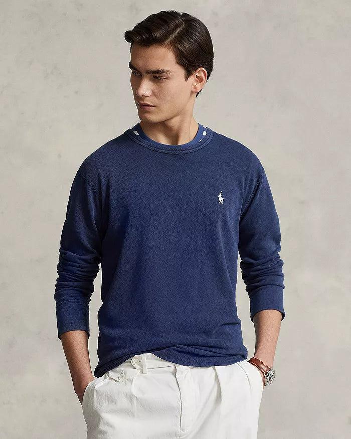 Long Sleeve Spa Terry Knit Crewneck in Newport Navy - Madison's Niche 