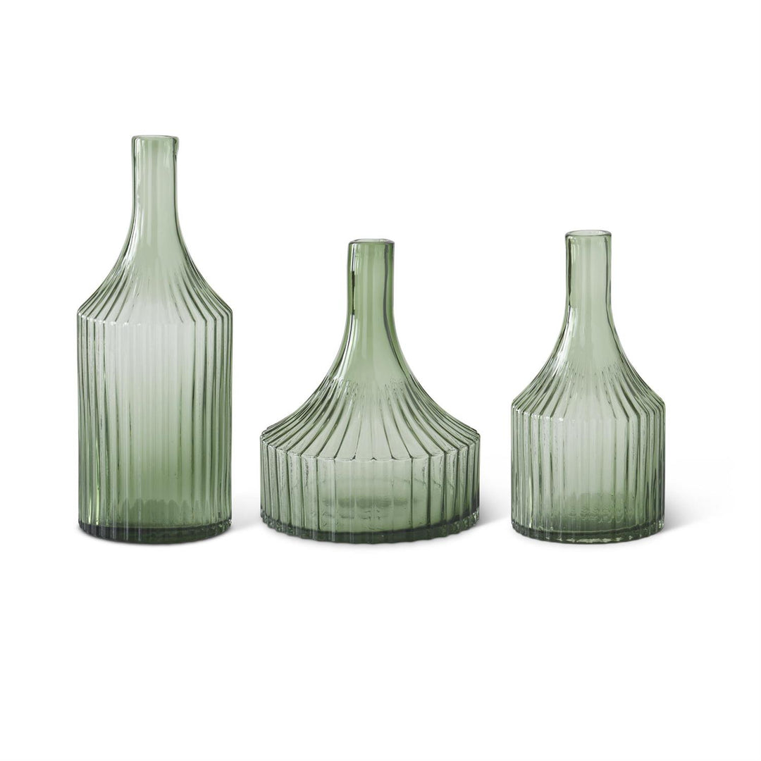 Green Ribbed Vase