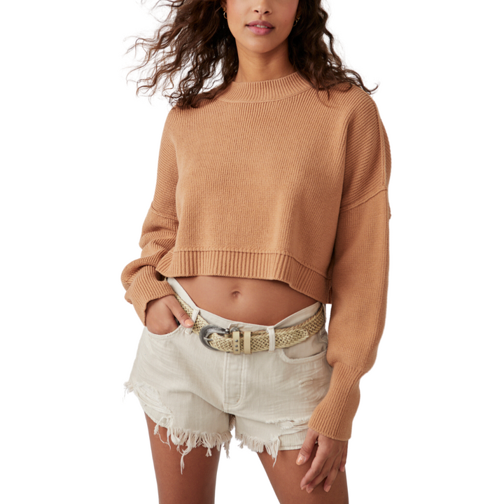 Easy Street Crop Pullover in Camel