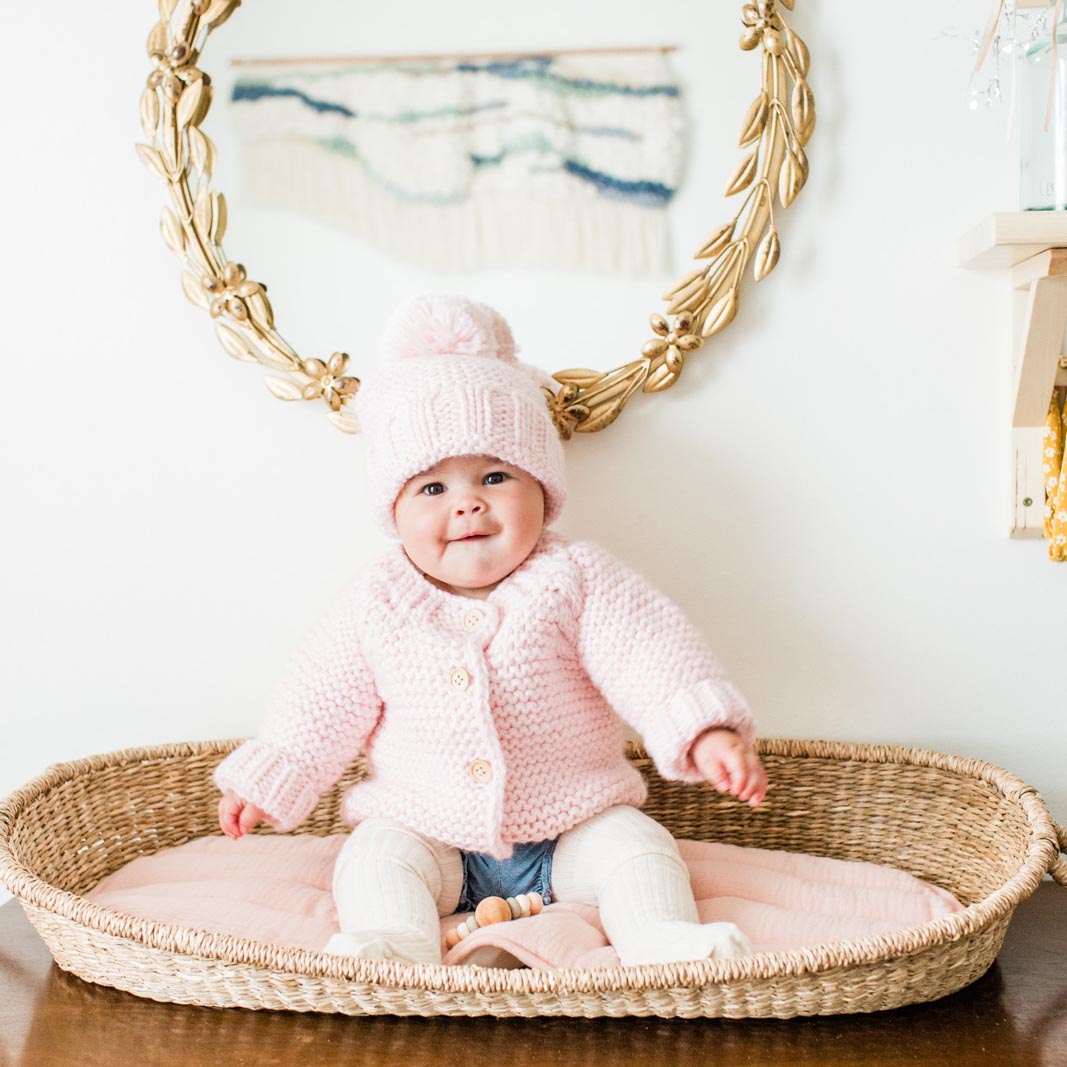 Garter Stitch Cardigan in Blush