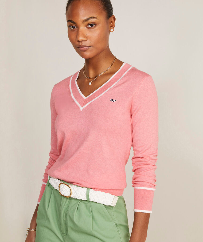 Heritage Tipped V-Neck in Pink