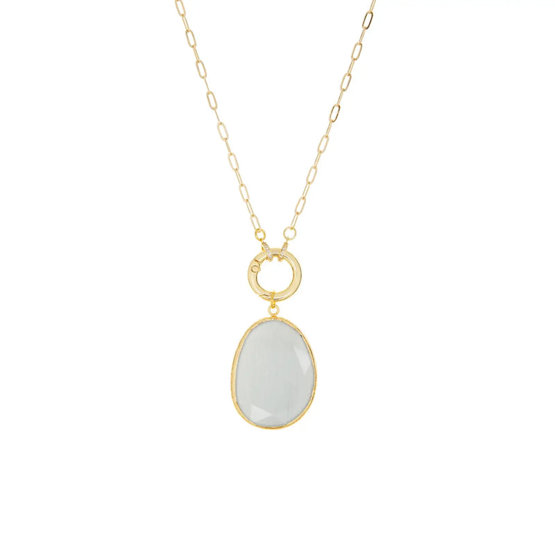 Cat Eye Pendant Necklace in Gold/Light Grey