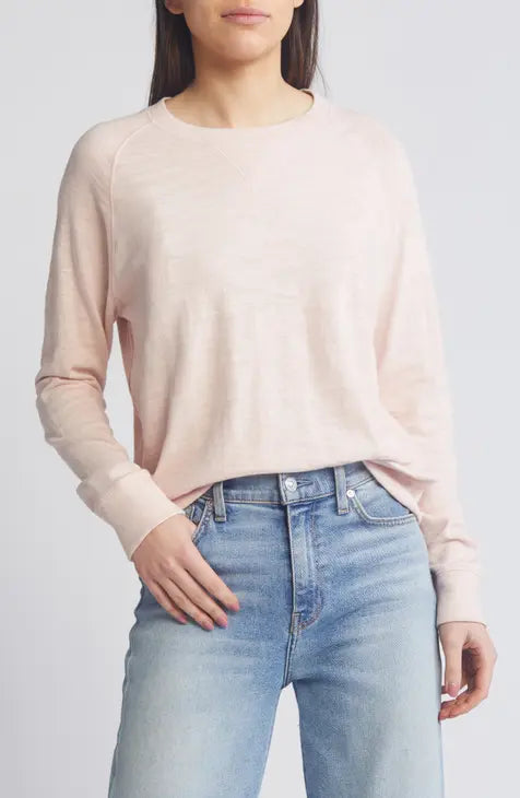 Sunwashed Slub Crewneck in Pink - Madison's Niche 