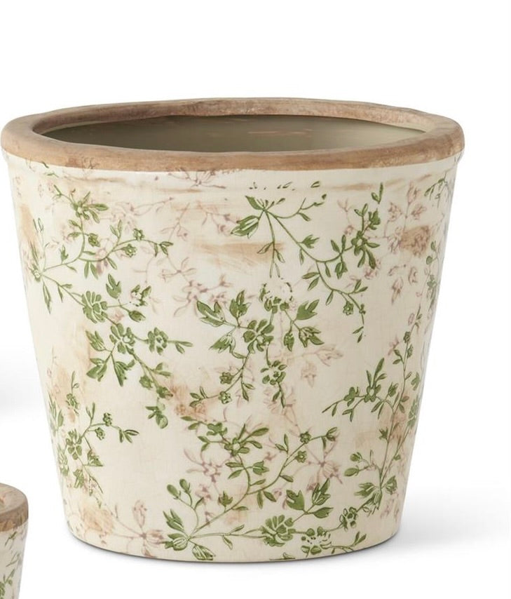Cream & Green Floral Pot