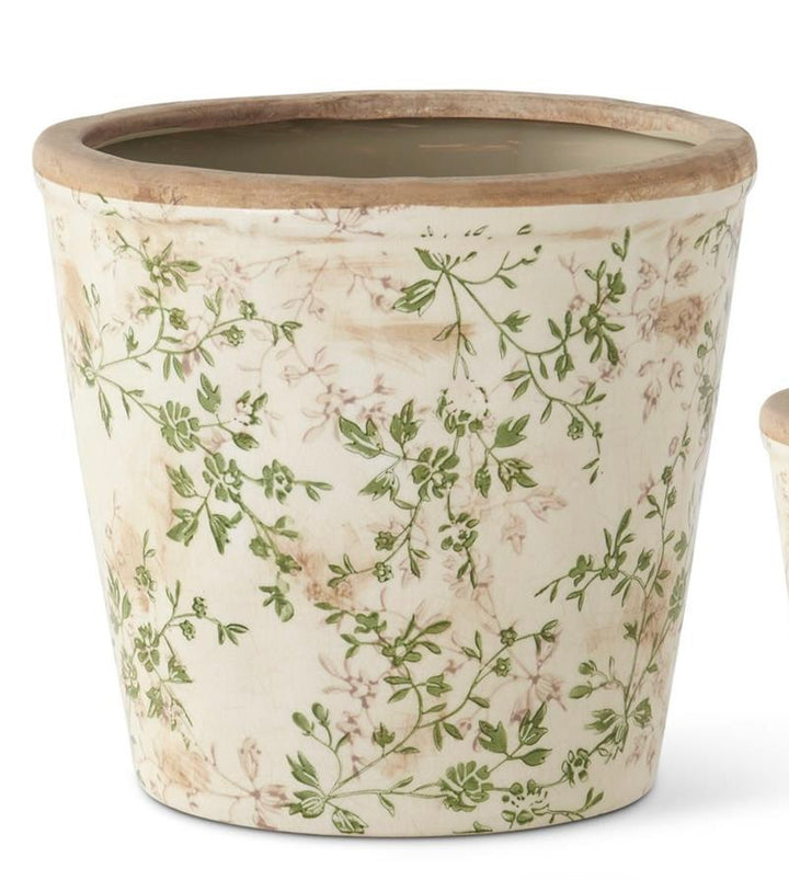 Cream & Green Floral Pot