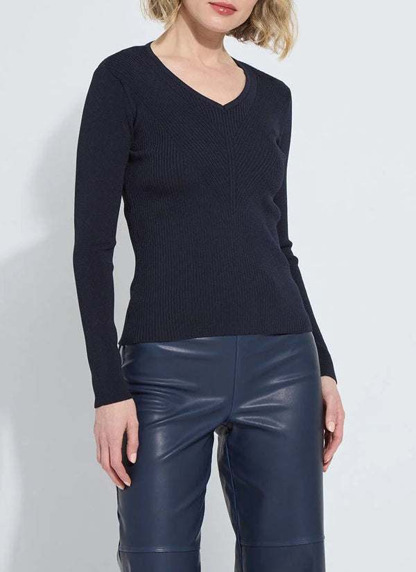 Adette V-Neck Ribbed Longsleeve in Midnight Madison's Niche 