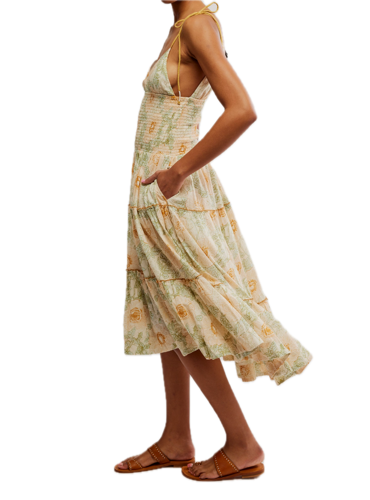 Adriel Midi in Ivory Combo by Free People, a 100% cotton midi dress with a flattering silhouette, perfect for any occasion.
