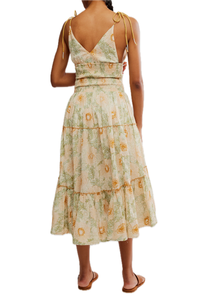Adriel Midi in Ivory Combo by Free People, a 100% cotton midi dress with a flattering silhouette, perfect for any occasion.