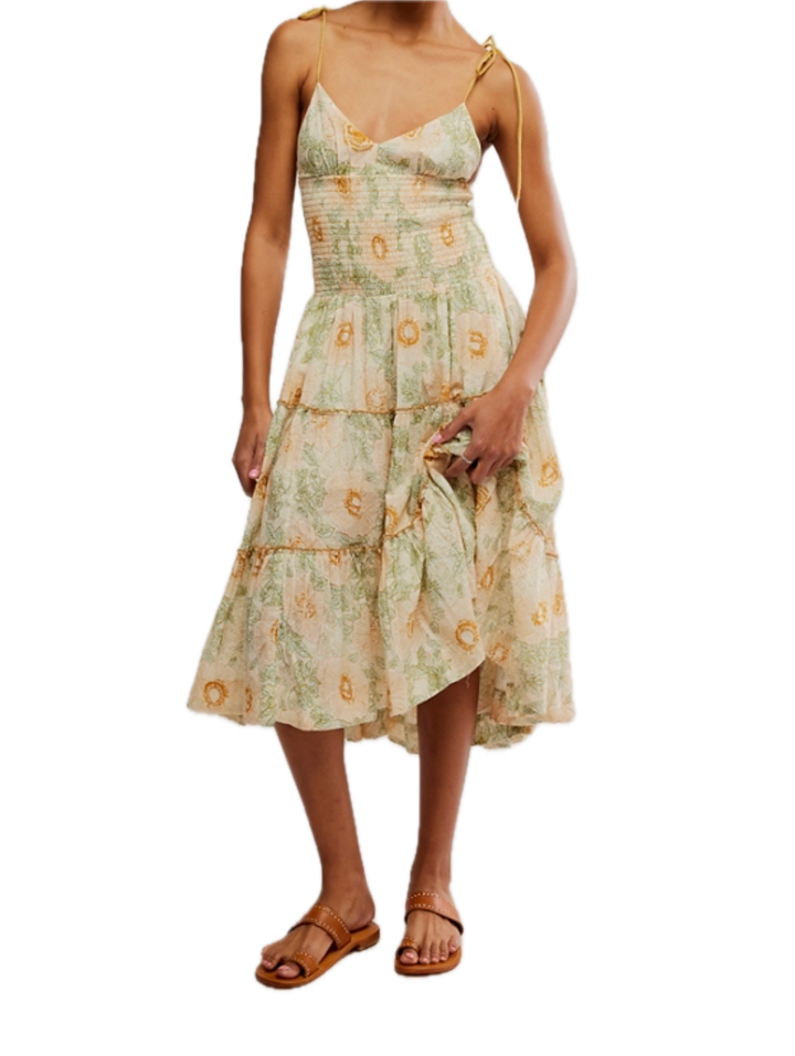 Adriel Midi in Ivory Combo by Free People, a 100% cotton midi dress with a flattering silhouette, perfect for any occasion.