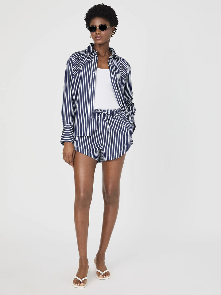 Alexis Cotton Angled Yoke Striped Shirt in Marine Summer White