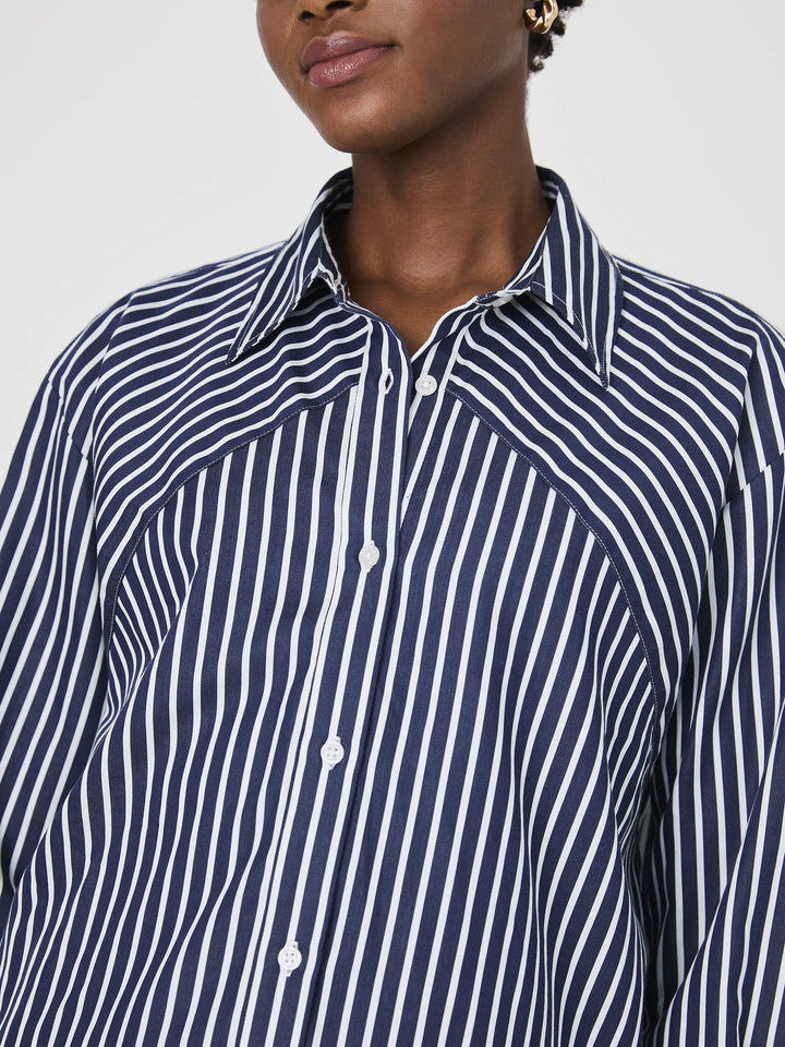 Alexis Cotton Angled Yoke Striped Shirt in Marine Summer White