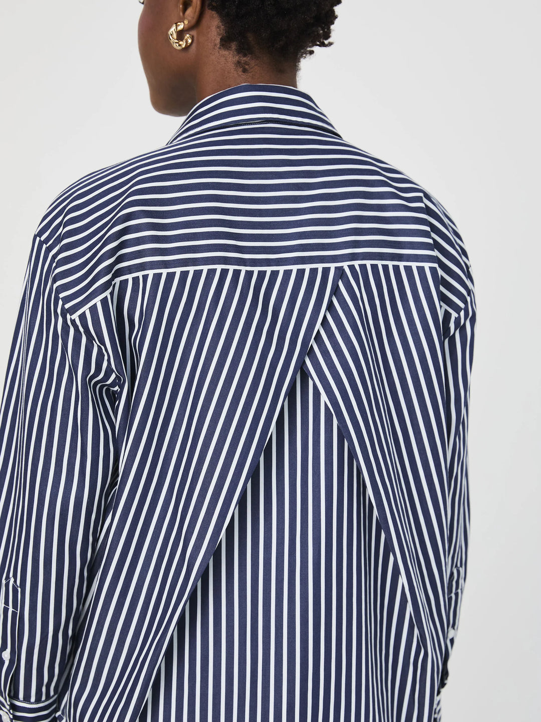 Alexis Cotton Angled Yoke Striped Shirt in Marine Summer White