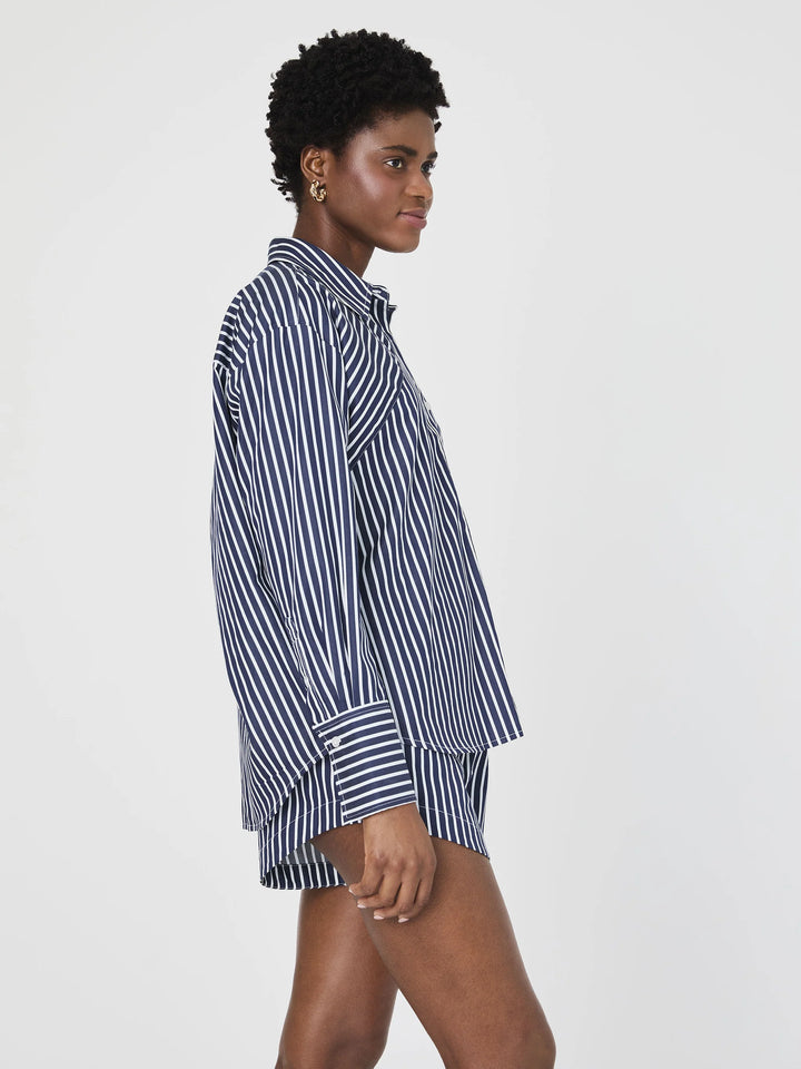 Alexis Cotton Angled Yoke Striped Shirt in Marine Summer White