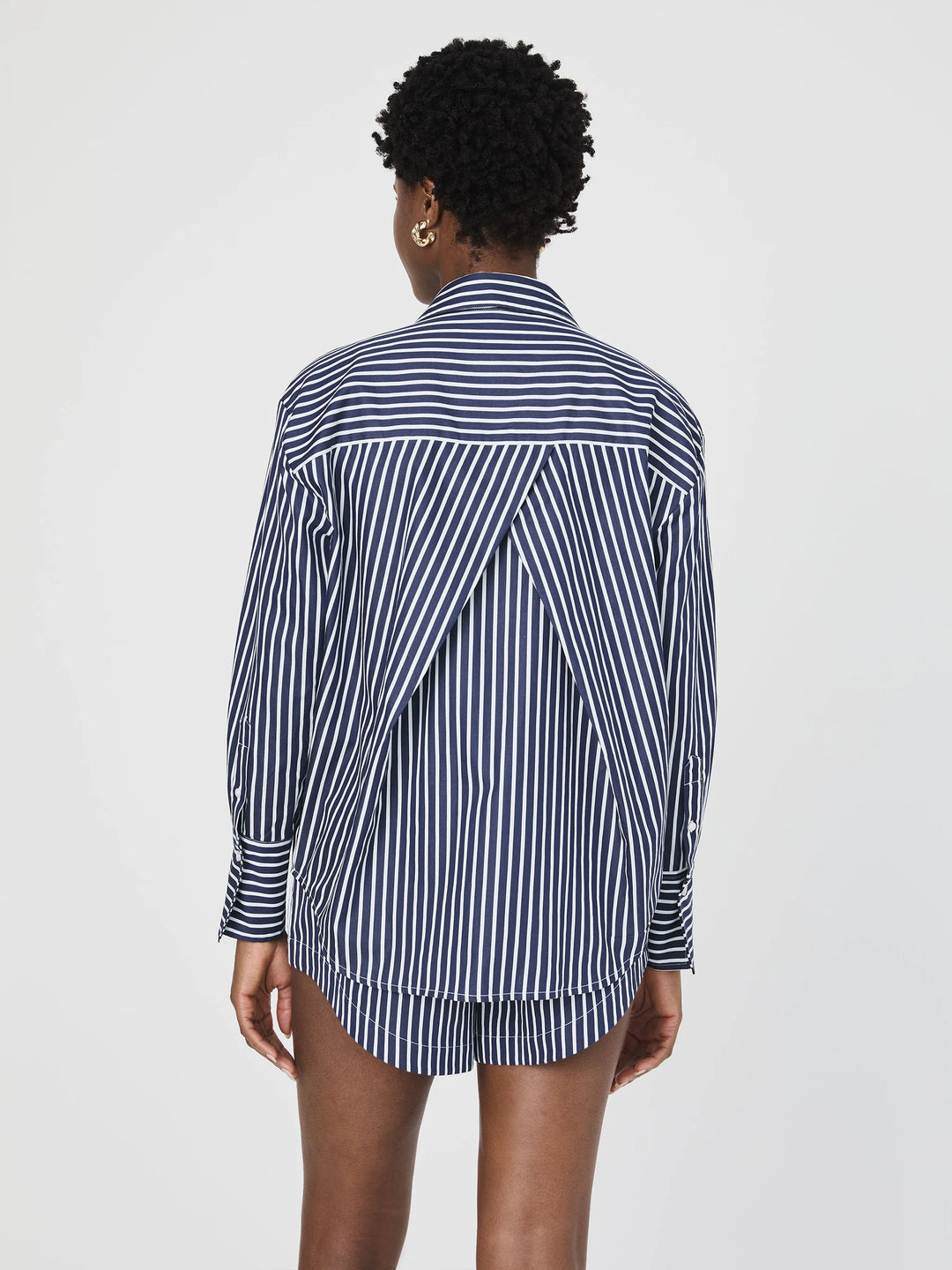 Alexis Cotton Angled Yoke Striped Shirt in Marine Summer White