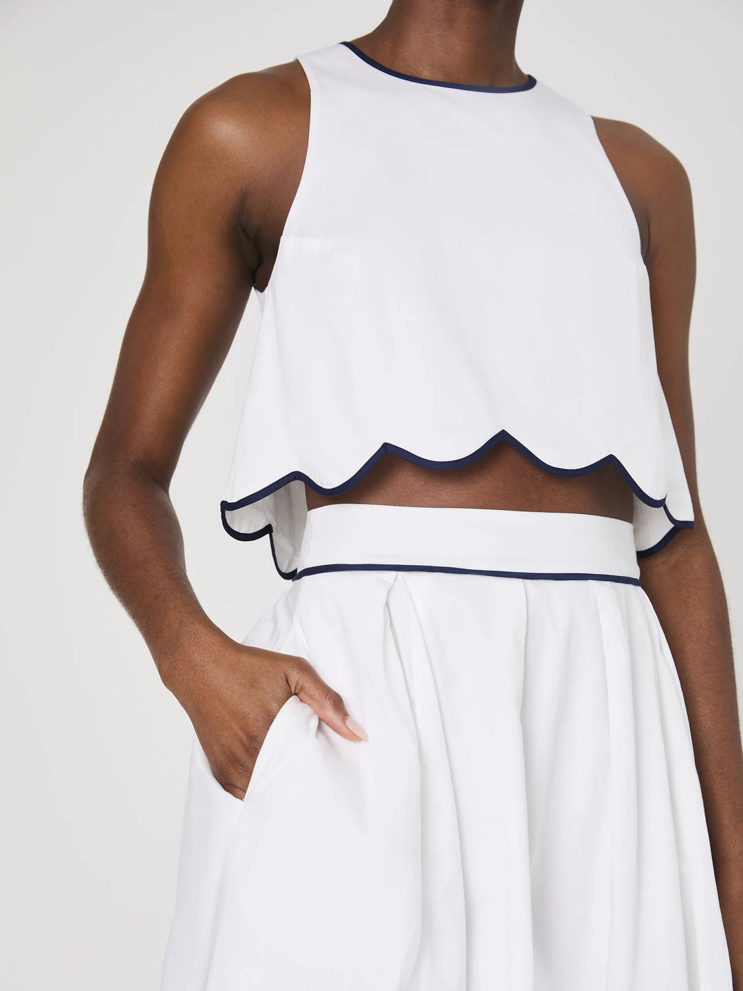Alexis Cotton Scallop Midi Skirt in White