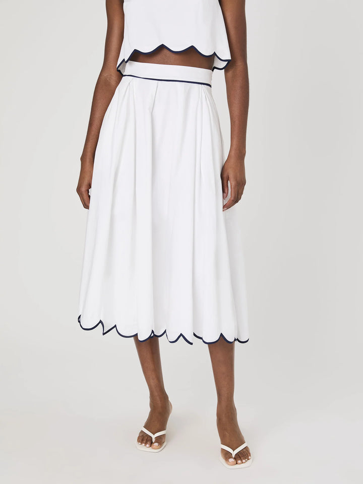 Alexis Cotton Scallop Midi Skirt in White