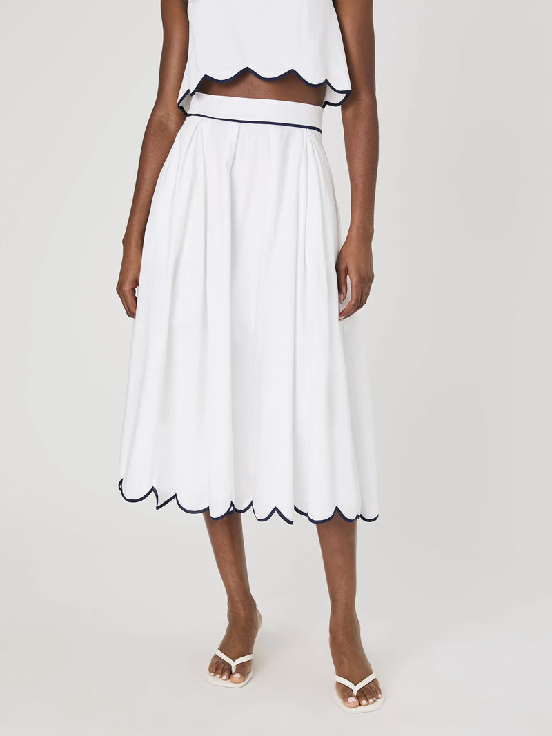 Alexis Cotton Scallop Midi Skirt in White