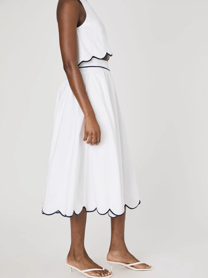 Alexis Cotton Scallop Midi Skirt in White