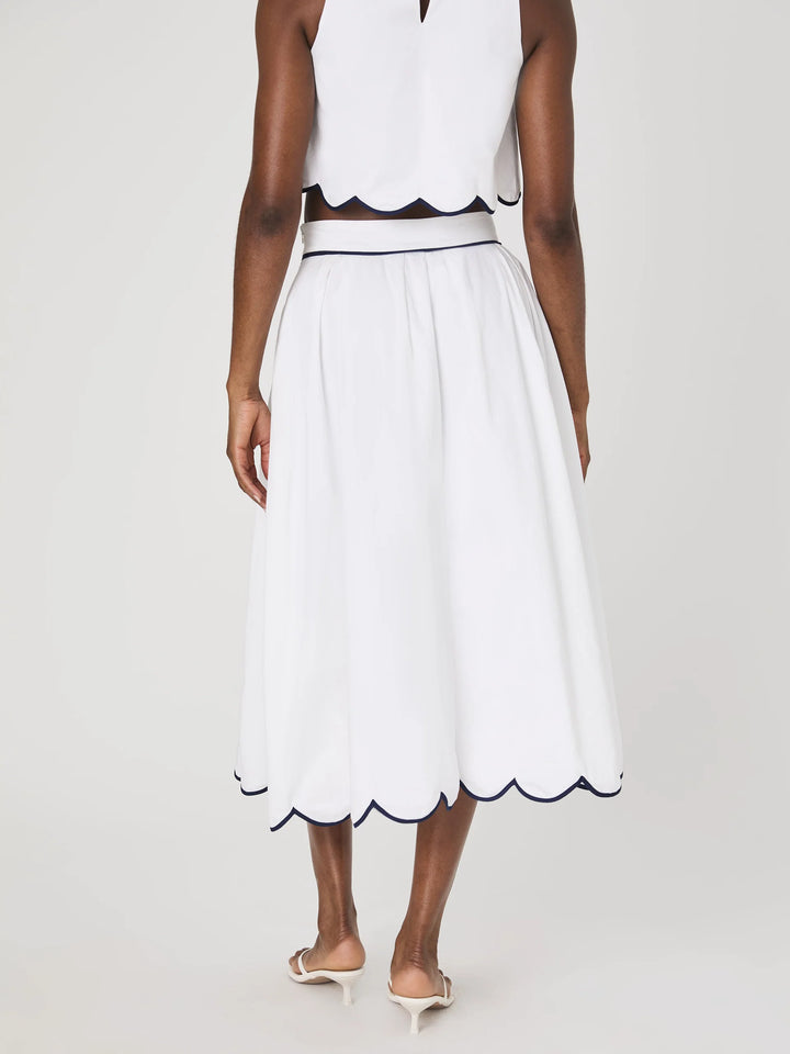 Alexis Cotton Scallop Midi Skirt in White