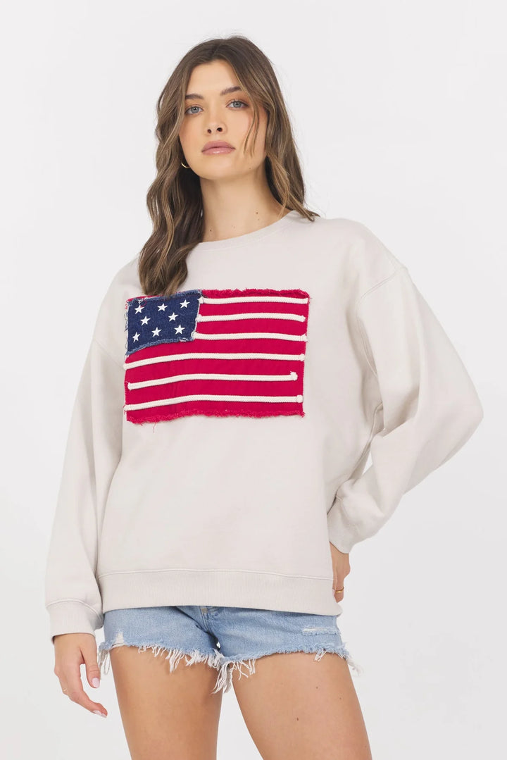 American Flag Crewneck in Vintage Ivory