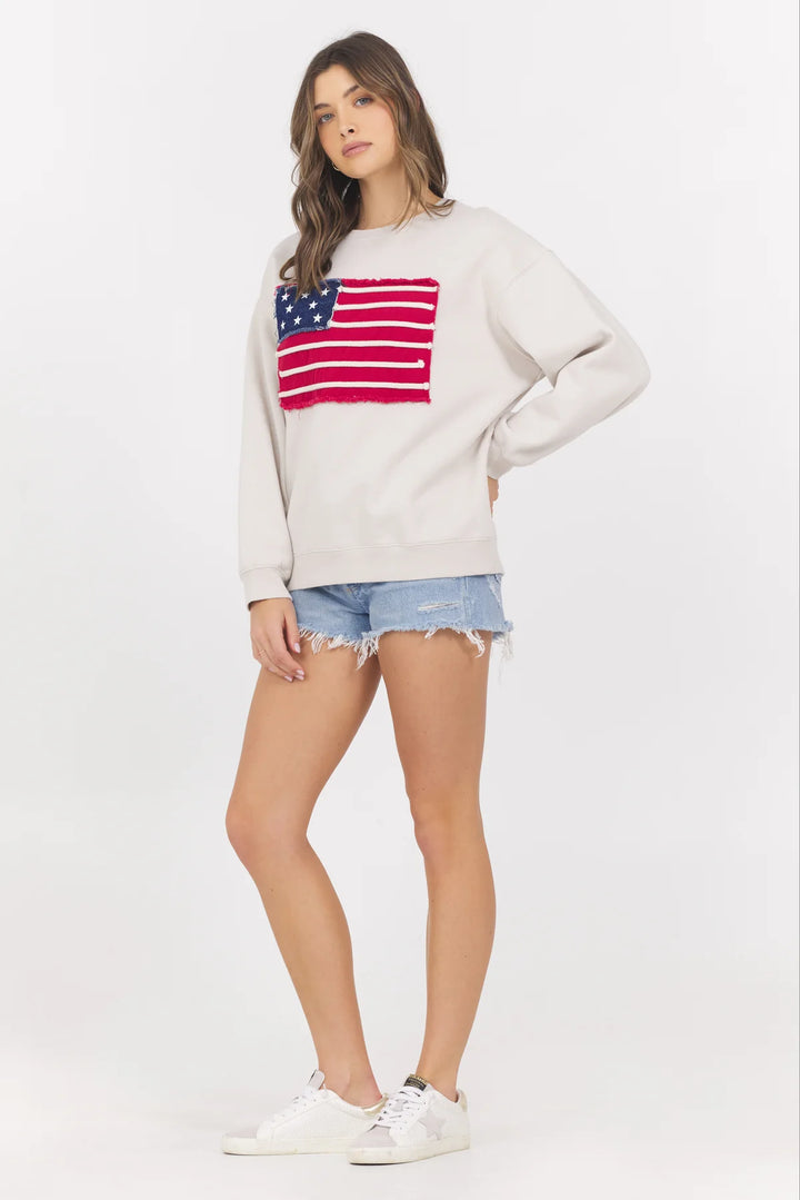 American Flag Crewneck in Vintage Ivory