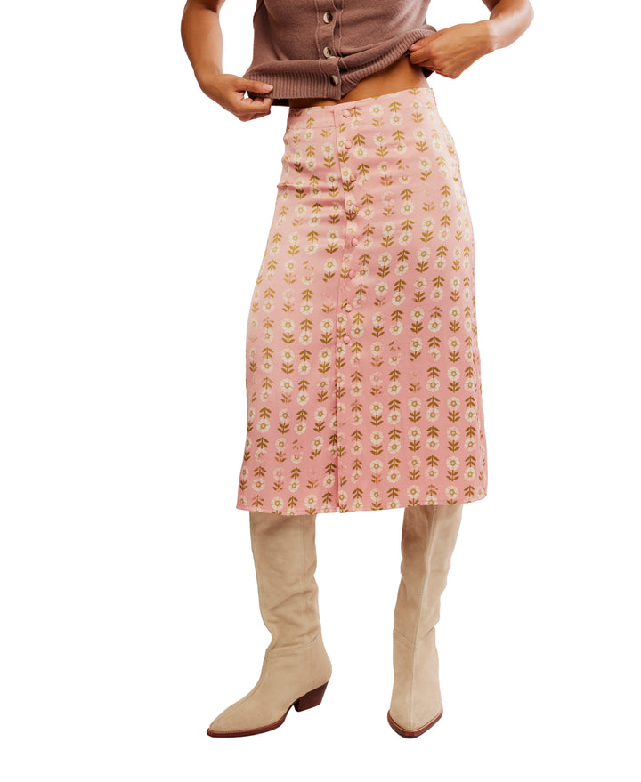 Analise Printed Midi Skirt in Blush