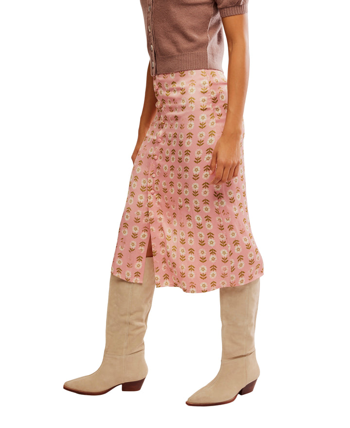 Analise Printed Midi Skirt in Blush