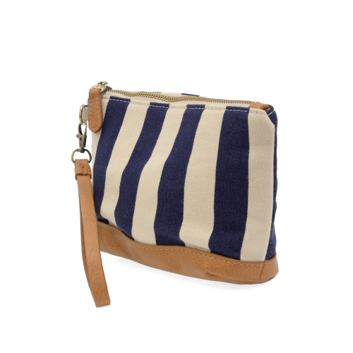 Awning Stripe Wristlet Canvas Bag in Navy