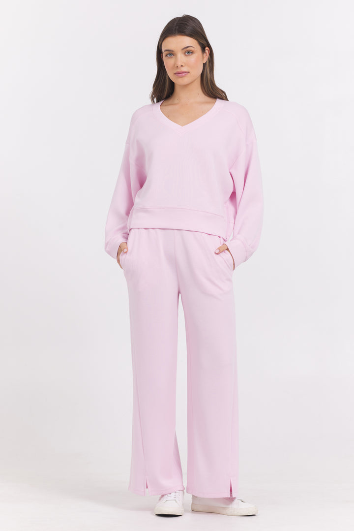 Cloud Fleece Wide Leg with Slit in Pink