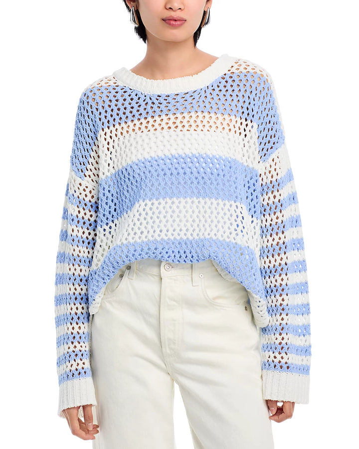 Bahama Blue Striped Knit Netted Sweater