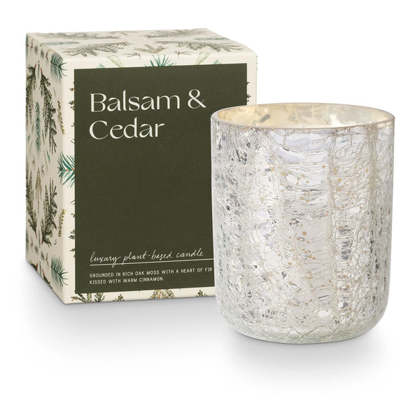 Balsam & Cedar Small Boxed Crackle Glass Candle Madison's Niche 
