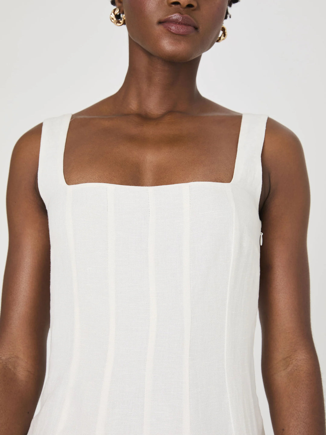 Birdie Linen Square Neck Midi Dress in Summer White Birdie Linen Square Neck Midi Dress in Summer White