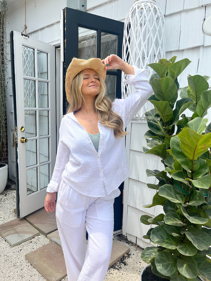 Long Sleeve Button Down in White - Madison's Niche 