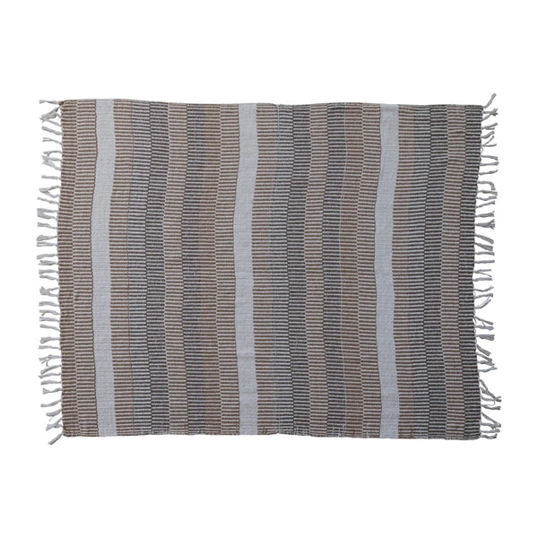 Brown Striped Woven Recycled Cotton Blend Throw Madison's Niche 