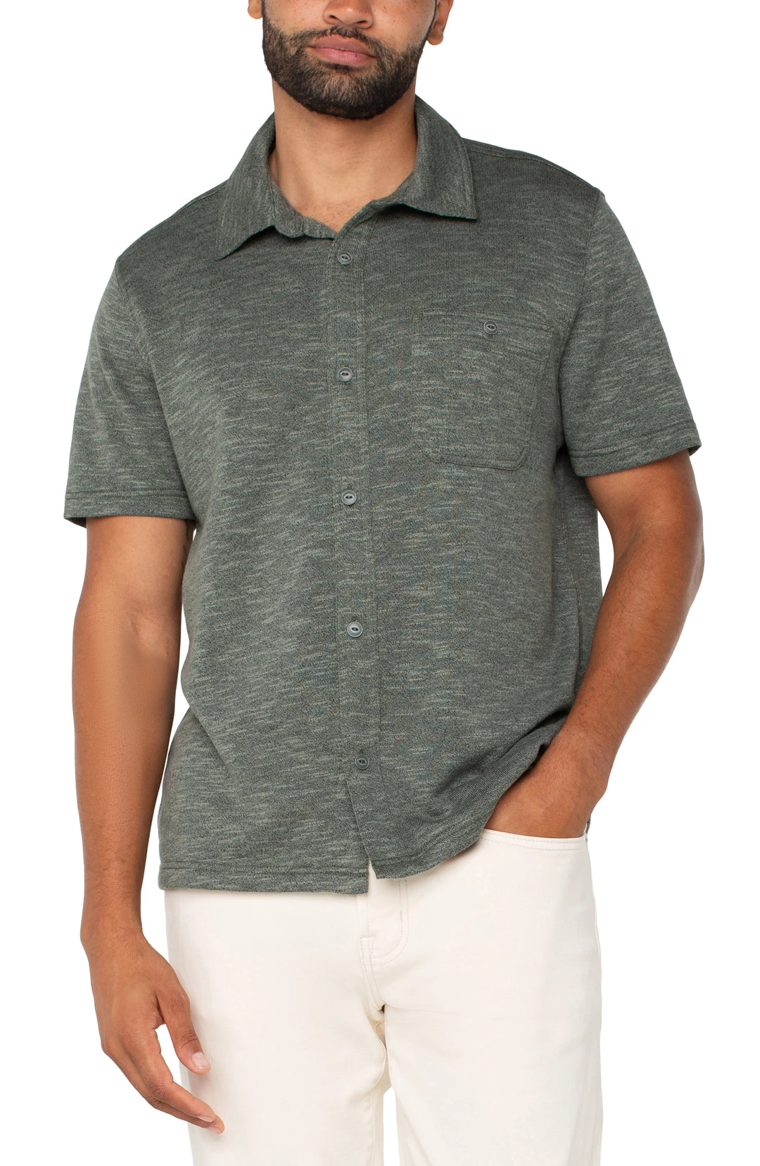 Button Up Short Sleeve Shirt in Heather Sage